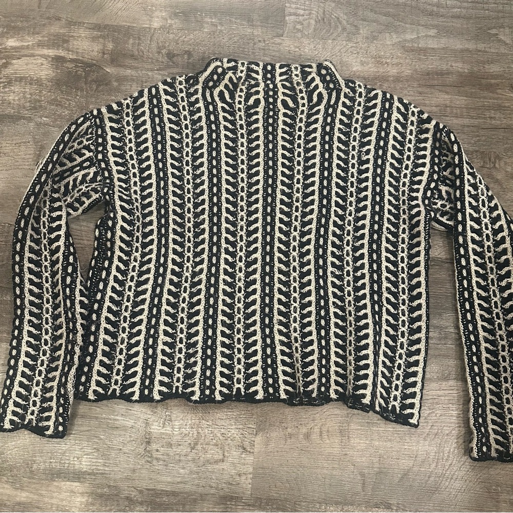 RACHEL Rachel Roy Black and White Cable Knit Turtleneck Sweater